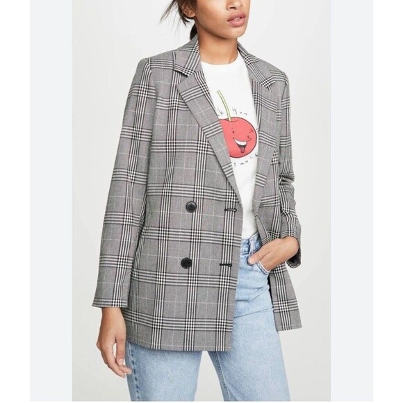 Madewell Caldwell Oversized Plaid Double Breasted Plaid Blazer Jacket Size L - Picture 2 of 12